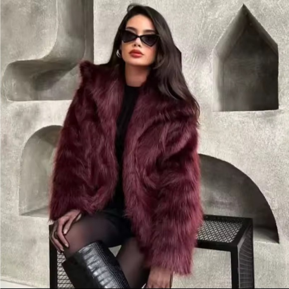 Jackets & Blazers - NWOT Burgundy Faux Fur Jacket